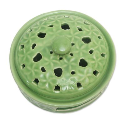 Alternate image for Handmade Porcelain Mosquito Coil Holder with Floral Motif Plumeria Spring