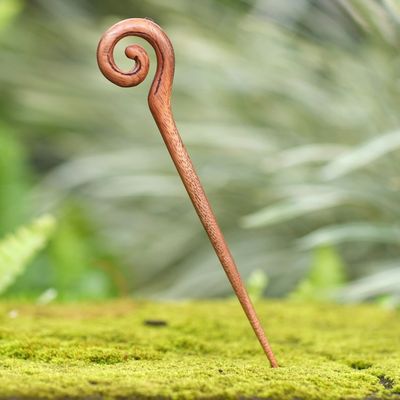 Alternate image for Traditional Hand-Carved Spiral Suar Wood Hair Pin From Bali Style Spiral
