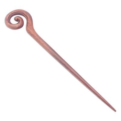 Alternate image for Traditional Hand-Carved Spiral Suar Wood Hair Pin From Bali Style Spiral
