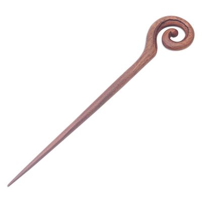 Alternate image for Traditional Hand-Carved Spiral Suar Wood Hair Pin From Bali Style Spiral