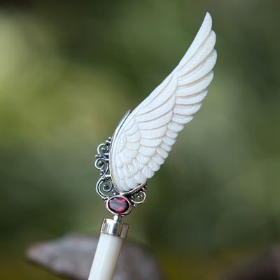 Alternate image for Wing Hairpin with Sterling Silver Accents and Garnet Jewel Angel of Passion