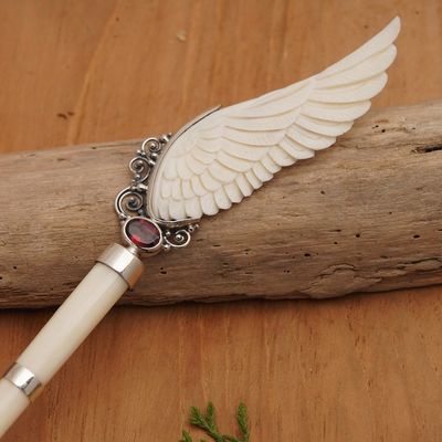 Alternate image for Wing Hairpin with Sterling Silver Accents and Garnet Jewel Angel of Passion