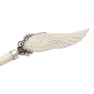 Alternate image for Wing Hairpin with Sterling Silver Accents and Garnet Jewel Angel of Passion