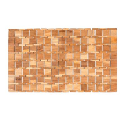 Alternate image for Handcrafted Geometric Natural Brown Teak Wood Mat from Bali Forests Cobblestone