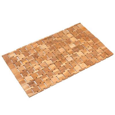 Alternate image for Handcrafted Geometric Natural Brown Teak Wood Mat from Bali Forests Cobblestone