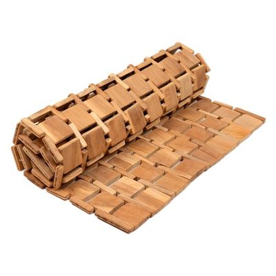 Alternate image for Handcrafted Geometric Natural Brown Teak Wood Mat from Bali Forests Cobblestone