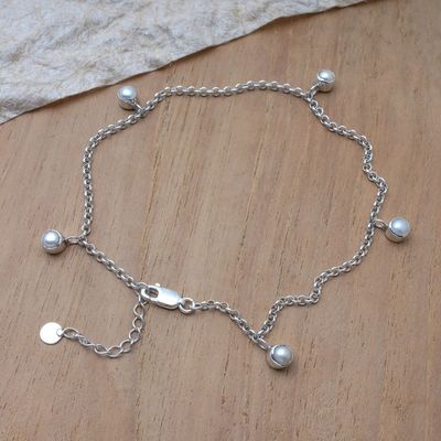 Alternate image for Sterling Silver Anklet with Cultured Pearl Charms from Bali Ocean Treasures