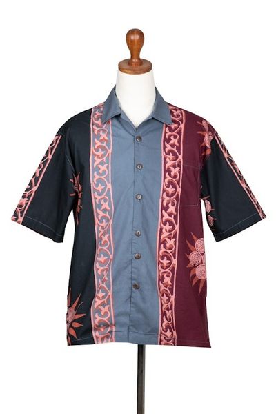 Alternate image for Mens Short-Sleeved Batik Cotton Button Shirt from Bali Sunshine in Ubud