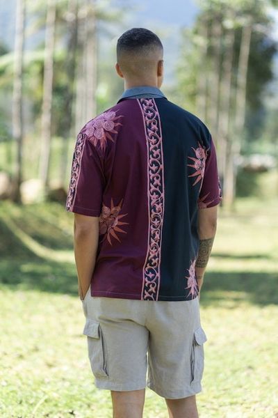 Alternate image for Mens Short-Sleeved Batik Cotton Button Shirt from Bali Sunshine in Ubud