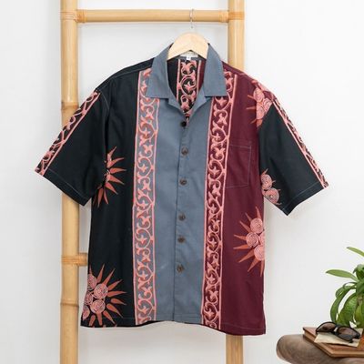 Alternate image for Mens Short-Sleeved Batik Cotton Button Shirt from Bali Sunshine in Ubud