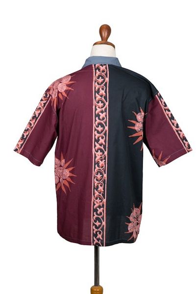Alternate image for Mens Short-Sleeved Batik Cotton Button Shirt from Bali Sunshine in Ubud