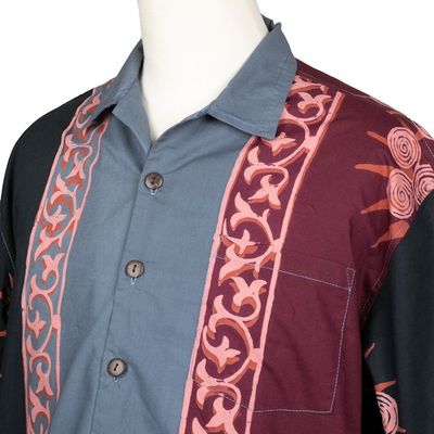 Alternate image for Mens Short-Sleeved Batik Cotton Button Shirt from Bali Sunshine in Ubud
