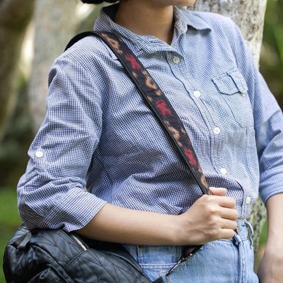 Alternate image for Ikat-Patterned Adjustable Brown and Red Cotton Bag Strap Bond to Klungkung