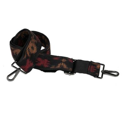 Alternate image for Ikat-Patterned Adjustable Brown and Red Cotton Bag Strap Bond to Klungkung