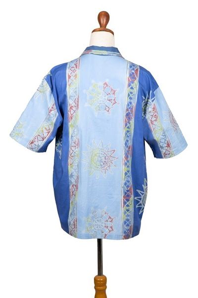 Alternate image for Mens Short-Sleeved Batik Cotton Shirt with Coconut Buttons Coast of Bali