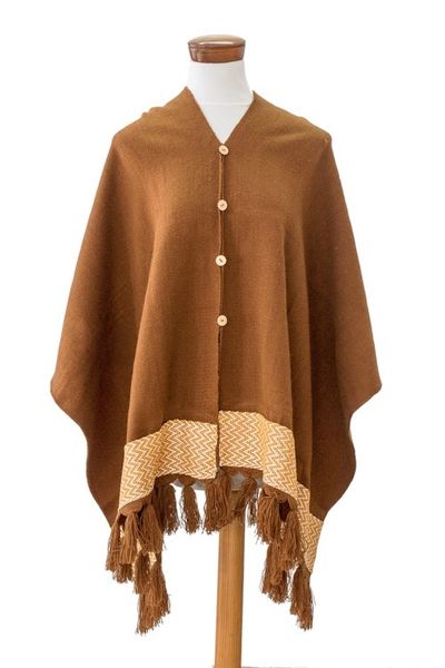 Alternate image for Handloomed Acrylic Cotton Poncho with Geometric Accents Sepia Zigzag