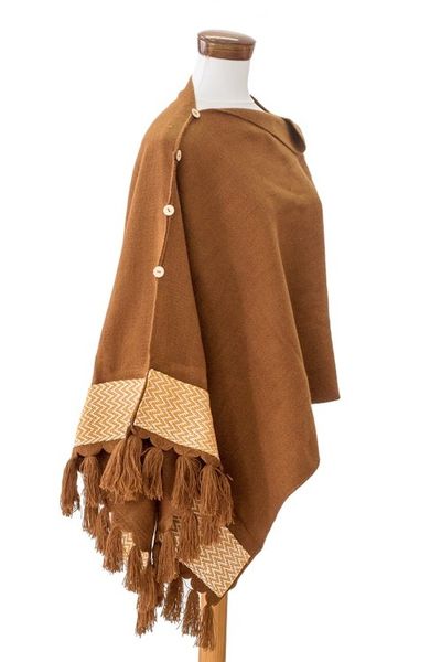 Alternate image for Handloomed Acrylic Cotton Poncho with Geometric Accents Sepia Zigzag