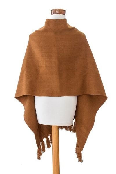 Alternate image for Handloomed Acrylic Cotton Poncho with Geometric Accents Sepia Zigzag