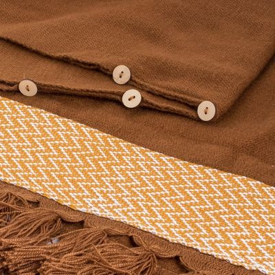 Alternate image for Handloomed Acrylic Cotton Poncho with Geometric Accents Sepia Zigzag
