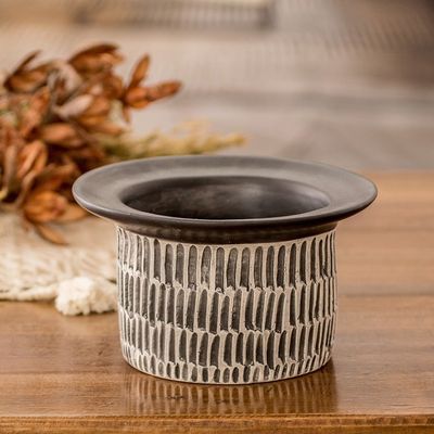 Alternate image for Artisan-Made Textured Ceramic Vase Hand-Painted in Guatemala Festival of Flowers in Black