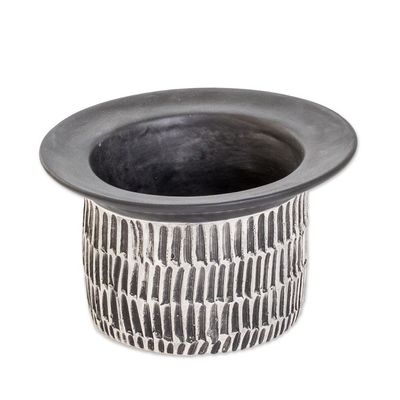 Alternate image for Artisan-Made Textured Ceramic Vase Hand-Painted in Guatemala Festival of Flowers in Black