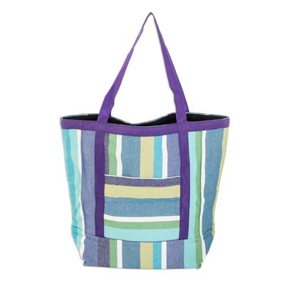 Alternate image for Striped Cotton Shopping Bag in Purple and Green Hues Sustainable Sensations