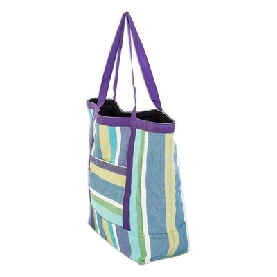 Alternate image for Striped Cotton Shopping Bag in Purple and Green Hues Sustainable Sensations