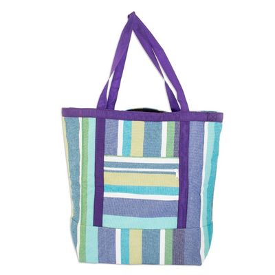 Alternate image for Striped Cotton Shopping Bag in Purple and Green Hues Sustainable Sensations