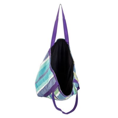 Alternate image for Striped Cotton Shopping Bag in Purple and Green Hues Sustainable Sensations