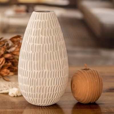Alternate image for Hand-Painted Modern Ceramic Vase in Ivory and Grey Artisanal Elegance in Grey