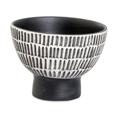 Alternate image for Ivory and Black Textured Ceramic Vase Handmade in Guatemala Harmonious Symphony in Black