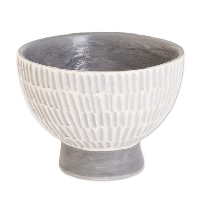 Alternate image for Guatemalan Handcrafted Textured Ivory and Grey Ceramic Vase Harmonious Symphony in Grey