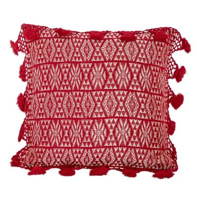 Alternate image for Handwoven Geometric Cotton Cushion Cover in Red and White Traditional Motifs in Red