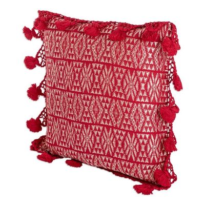 Alternate image for Handwoven Geometric Cotton Cushion Cover in Red and White Traditional Motifs in Red