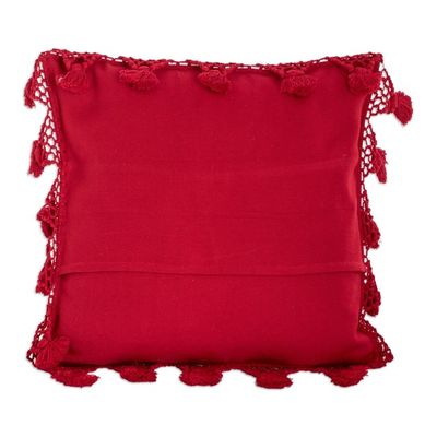 Alternate image for Handwoven Geometric Cotton Cushion Cover in Red and White Traditional Motifs in Red