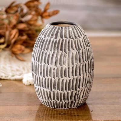 Alternate image for Modern Textured Ceramic Vase Hand-Painted in Guatemala Dreams of Nature in Black