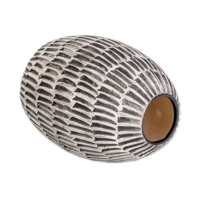 Alternate image for Modern Textured Ceramic Vase Hand-Painted in Guatemala Dreams of Nature in Black