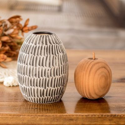 Alternate image for Modern Textured Ceramic Vase Hand-Painted in Guatemala Dreams of Nature in Black