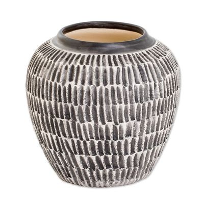 Alternate image for Modern Textured Ceramic Vase with Hand-Painted Black Accents Floral Universe in Black