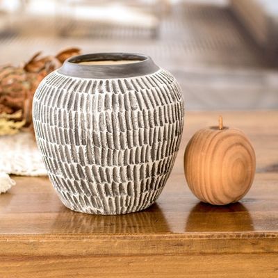 Alternate image for Modern Textured Ceramic Vase with Hand-Painted Black Accents Floral Universe in Black