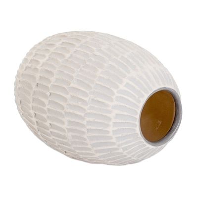 Alternate image for Ivory and Grey Textured Ceramic Vase Handmade in Guatemala Dreams of Nature in Grey