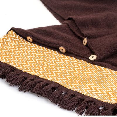Alternate image for Chocolate-Hued Handwoven Poncho with Wooden Buttons Chocolate Zigzag