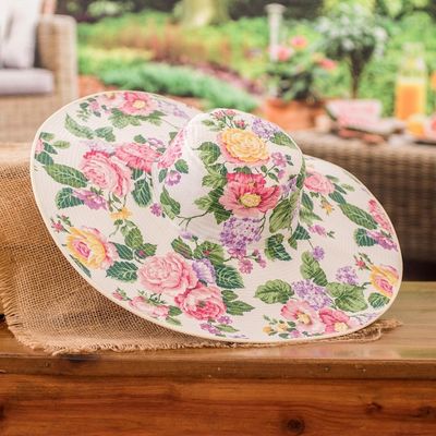 Alternate image for Floral Cotton Sun Hat with Ivory Piping and 6-Inch Brim Floral World