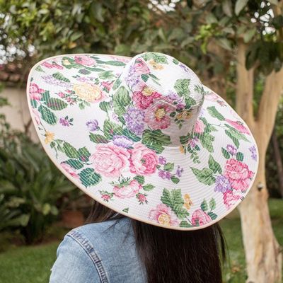 Alternate image for Floral Cotton Sun Hat with Ivory Piping and 6-Inch Brim Floral World