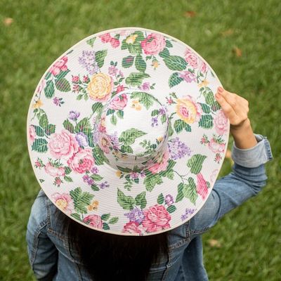 Alternate image for Floral Cotton Sun Hat with Ivory Piping and 6-Inch Brim Floral World