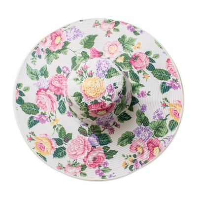 Alternate image for Floral Cotton Sun Hat with Ivory Piping and 6-Inch Brim Floral World