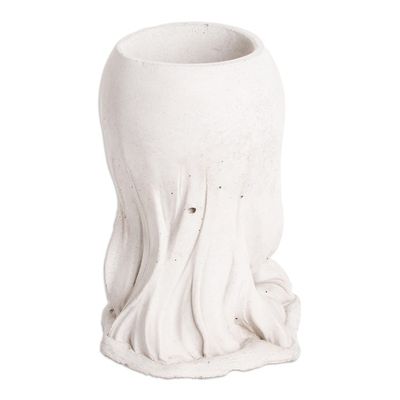 Alternate image for Handcrafted Whimsical Girl and Teddy Bear Cement Flower Pot Wisdom Resilience