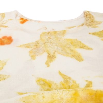 Alternate image for Eco-Printed Leaf-Themed Green and Ivory Cotton Caftan Magic Summer