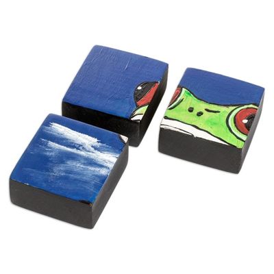 Alternate image for Hand-Painted Frog-Themed Pinewood Puzzle with 16 Pieces Tropical Croak