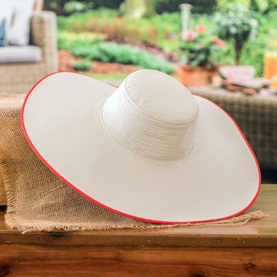 Alternate image for Traditional Cotton Sun Hat with Red Piping and 6-Inch Brim Guanacaste World